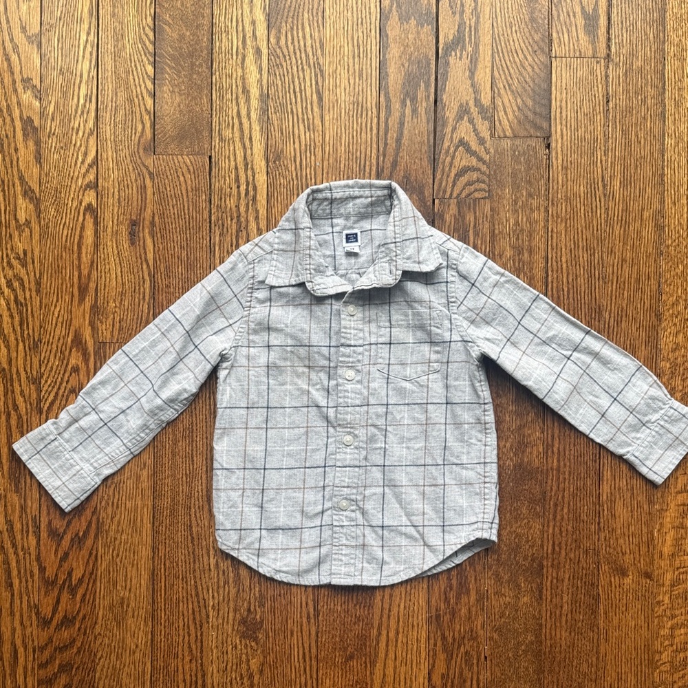 Janie and Jack Light Gray Checkered Button-Down Shirt